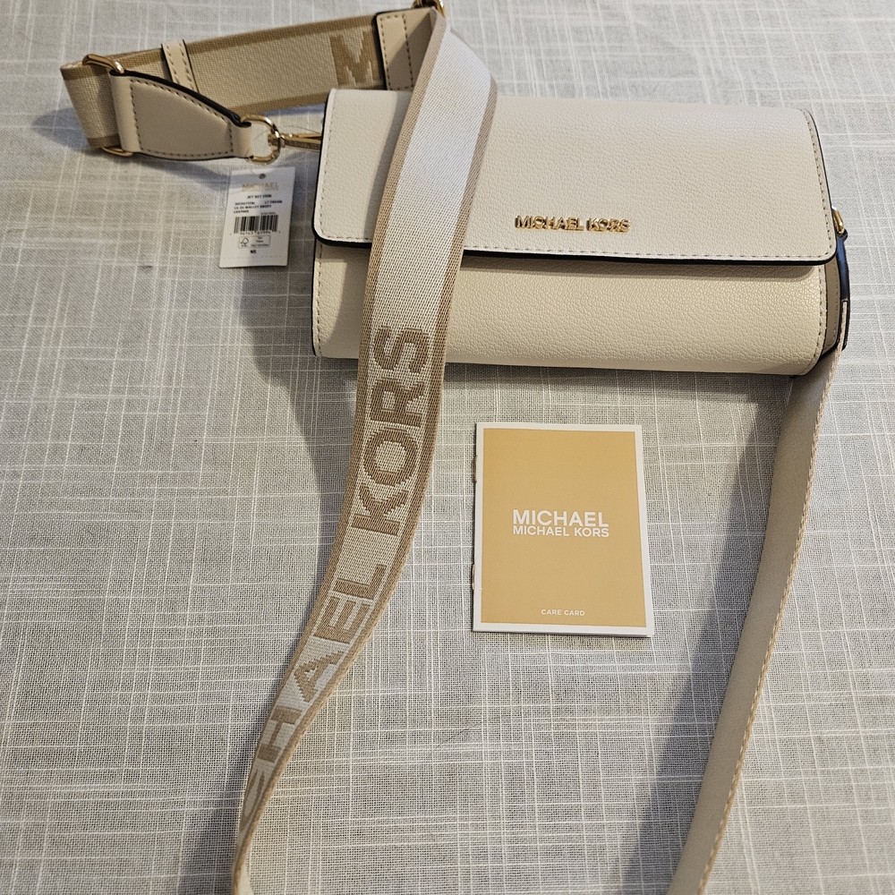 Michael Kors Large Jet Set  Cream Crossbody Bag with Logo  8.25 W 5" H 1.75 NWT